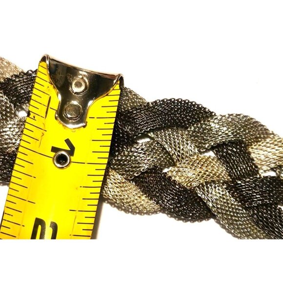 Vintage Bracelet Braided Two-Tone Black Silver Mesh With Magnetic Clasp - Picture 8 of 9